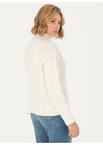 Bisiklet Yaka Comfort Fit Krem Kazak Kadın NEMO-SK23 indirimleri