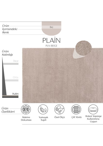 Plain Bej Salon Halısı Yumuşak Çocuk Odası Halısı Kesme Yolluk Koridor Halı Makine Dokuma Büyük Halı