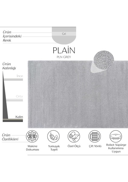 Plain Gri Salon Halısı Yumuşak Çocuk Odası Halısı Kesme Yolluk Koridor Halı Makine Dokuma Büyük Halı