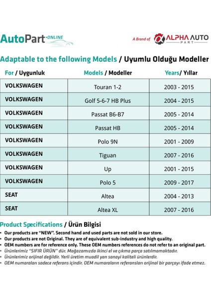 Volkswagen Seat Bagaj Kilit Dişlisi fiyatları