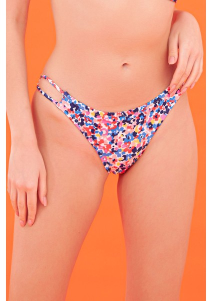 Renkli Floro Ip Detaylı Tek Alt Bikini