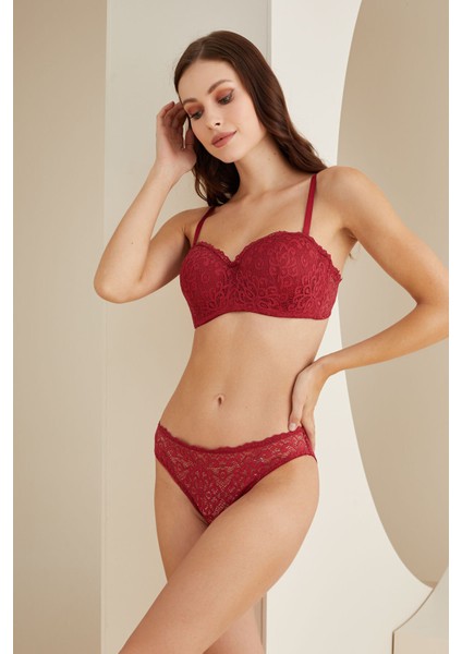 Bordo Desteksiz Sütyen Külot Takım