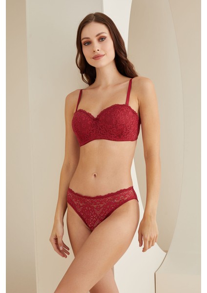 Bordo Desteksiz Sütyen Külot Takım modelleri