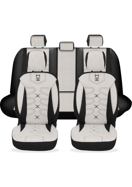 Fa Serisi - Mitsubishi Eclipse Cross ile Uyumlu Koltuk Kılıfı, Keten / Kemik Beyazı Melanj