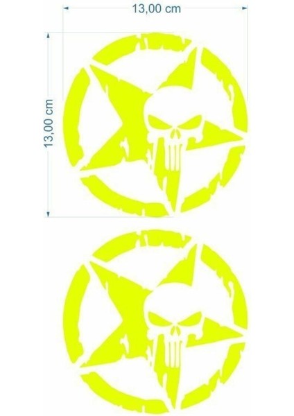 Army Yıldız Kuru Kafa 13 x 13 cm Flo Sarı Sticker 2 Li