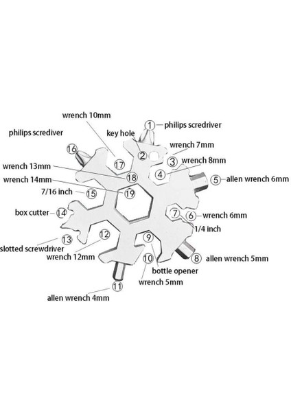 19 In 1 Çok Fonksiyonlu Çelik Alyan Tornavida Açacak Kar Tanesi Anahtarlık