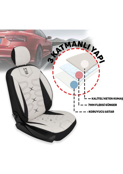 Fa Serisi - Citroen C4 ile Uyumlu Koltuk Kılıfı, Keten / Kemik Beyazı Melanj indirimleri