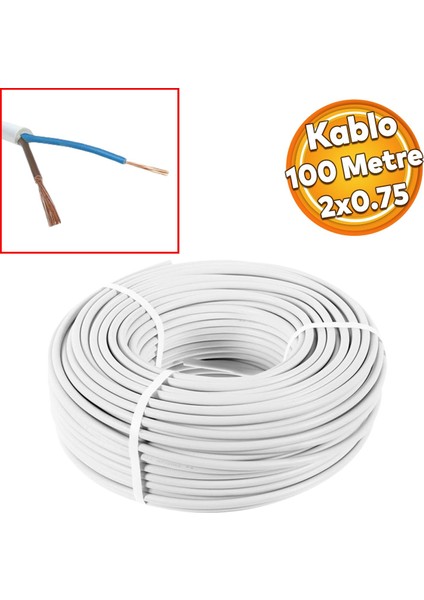 Ttr Çok Telli Elektrik Kablosu Topraksız Bakır Iletken Damarlı Beyaz Kablo 2x0.75 100 Metre