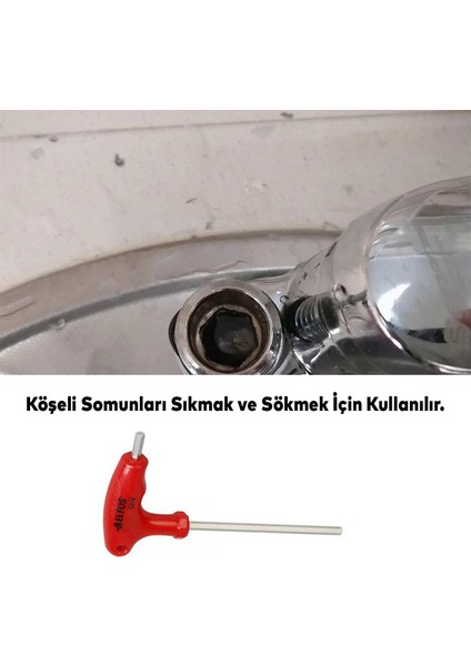 Eltos Allen Alyan 2 Uçlu T Tipi Anahtar Altıgen Köşeli Somun Vida Sıkma Sökme 4 mm ETA04
