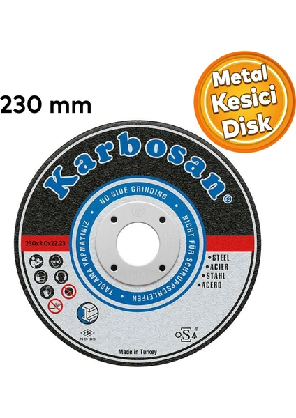 Karbosan Metal Kesici Taş Disk Taşlama Spiral Demir Kesme Diski 230X3.0X22.23 mm