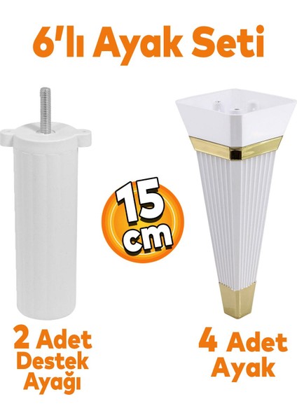 Alcazar 6'lı Set Mobilya Tv Ünitesi Koltuk Kanepe Destek Ayağı 15 Cm Beyaz Ayakları M8 Civatalı