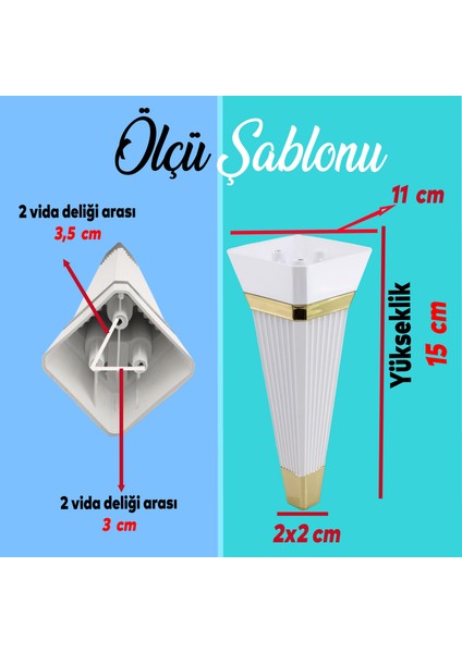 Alcazar 6'lı Set Mobilya Tv Ünitesi Koltuk Kanepe Destek Ayağı 15 Cm Beyaz Ayakları M8 Civatalı fiyatları