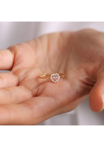 Altın Kalp Yüzük Pink Topaz