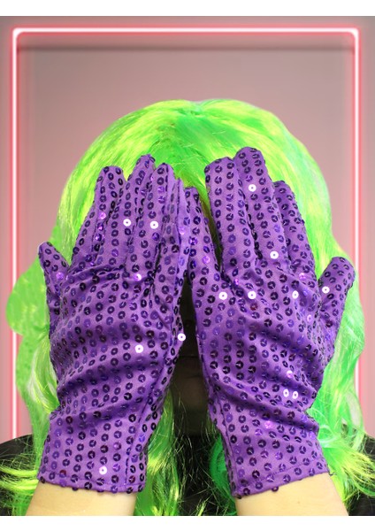 Pullu Eldiven Parti Kostüm Eldiveni Mor