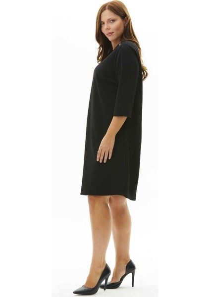 Büyük Beden Yakası Aksesuarlı Truvakar Kol Elbise fırsatları