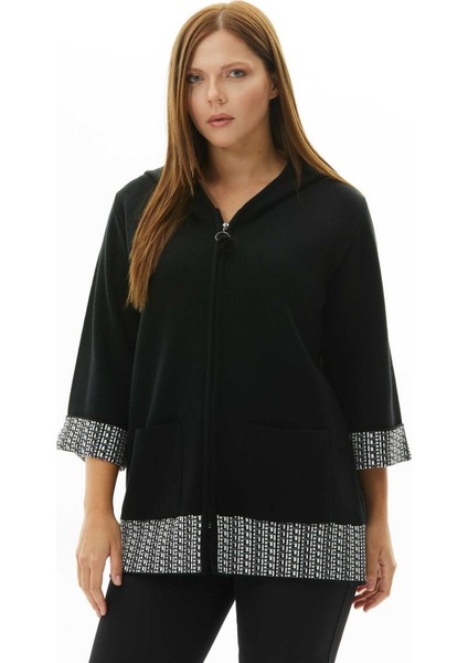 Büyük Beden Kol ve Etek Ucu Desenli Triko Hırka fiyatları