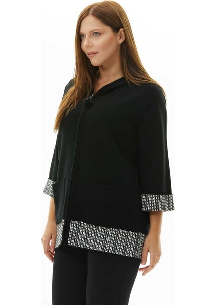 Büyük Beden Kol ve Etek Ucu Desenli Triko Hırka modelleri