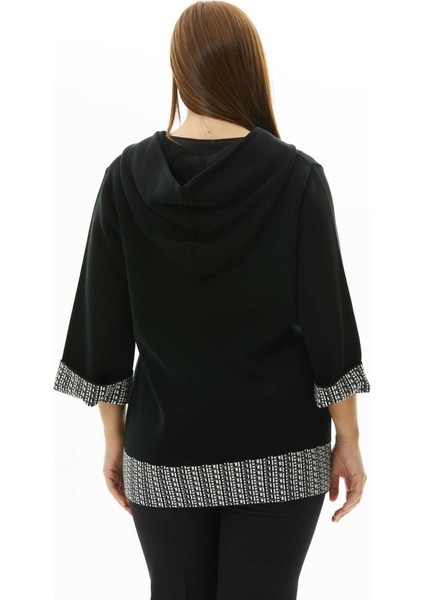 Büyük Beden Kol ve Etek Ucu Desenli Triko Hırka fırsatları