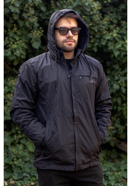 Erkek Siyah Suya Dayanıklı Rüzgar Geçirmez Çıkarılabilir Kapüşonlu Balıkçı Motorcu Mont 23EMNTR860 modelleri