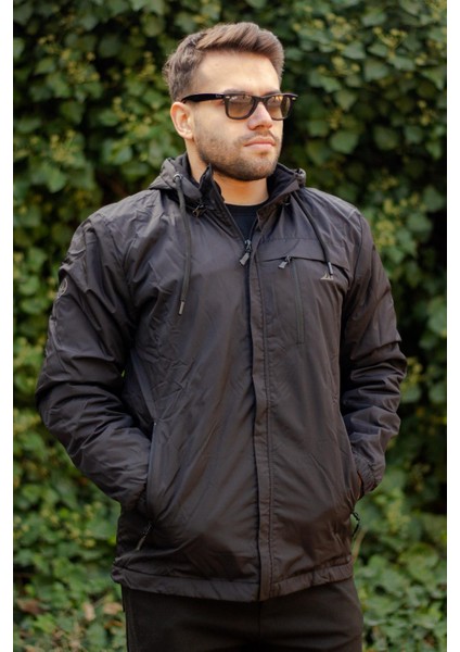 Erkek Siyah Suya Dayanıklı Rüzgar Geçirmez Çıkarılabilir Kapüşonlu Balıkçı Motorcu Mont 23EMNTR860 fırsatları