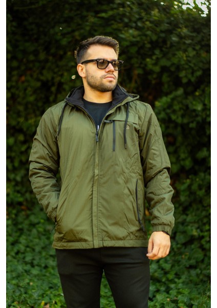 Erkek Haki Suya Dayanıklı Rüzgar Geçirmez Çıkarılabilir Kapüşonlu Balıkçı Motorcu Mont 23EMNTR860 modelleri