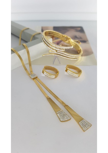 Kraliçe Gold Hediye Düğün Çelik Takı Seti | Sns500463