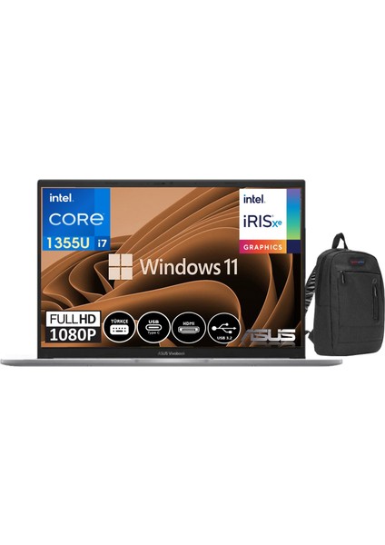Vivobook 15 13.nesil Core I7 1355U 8gb 256GB SSD 15.6" WINDOWS11HOME Fhd Dizüstü Bilgisayar X1504VA-NJ19417+WEBLEGELSINÇANTA