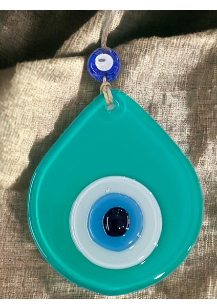Orta Boy Açık Yeşil Damla Desen Nazar Boncuklu Duvar Dekoru Cam Duvar Süsü