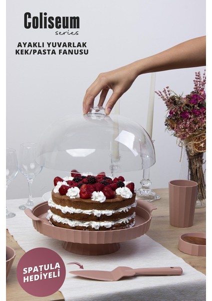 Coliseum Ayaklı Pudra Yuvarlak Kek - Pasta Fanusu