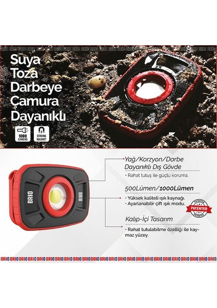 Usb Şarjlı Suya ve Darbeye Dayanıklı, Ayarlanabilir Işıklı, Mıknatıslı, Askılı, Led Fener, Led Lamba 1000 Lümen Güçlü Işık Tamirci Feneri