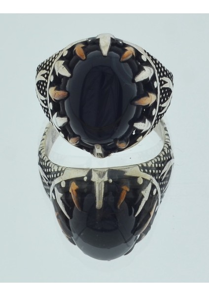 925 Ayar Gümüş Siyah Taşlı Kılıç Desenli Yüzük MOD49