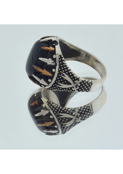 925 Ayar Gümüş Siyah Taşlı Kılıç Desenli Yüzük MOD49 fiyatları