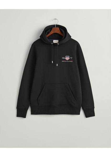 Erkek Siyah Regular Fit Kapüşonlu Logolu Sweatshirt 2047084.5