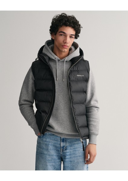 Erkek Siyah Regular Fit Kapüşonlu Yelek 7006352.5