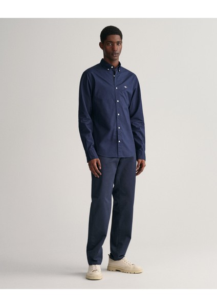 Erkek Lacivert Slim Fit Düğmeli Yaka Düz Gömlek 3000102.410 indirimleri