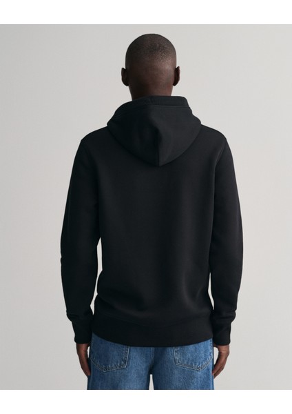 Erkek Siyah Regular Fit Kapüşonlu Logolu Sweatshirt 2047082.5