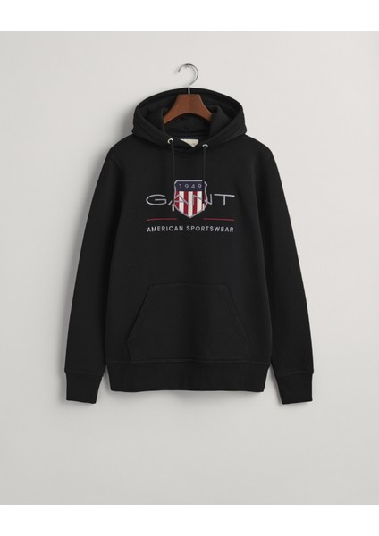 Erkek Siyah Regular Fit Kapüşonlu Logolu Sweatshirt 2047082.5