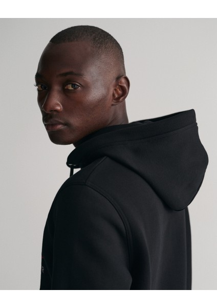 Erkek Siyah Regular Fit Kapüşonlu Logolu Sweatshirt 2047082.5
