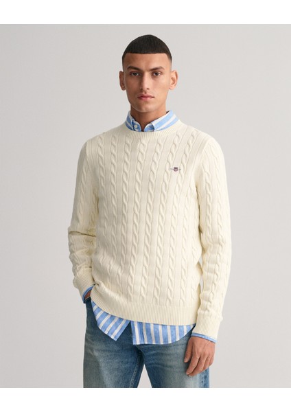 Erkek Krem Regular Fit Bisiklet Yaka Düz Kazak 8050601.130