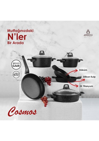 Bead 27 Parça Döküm, Granit Tencere ve Paslanmaz Çelik Çatal Bıçak Kaşık Takımı