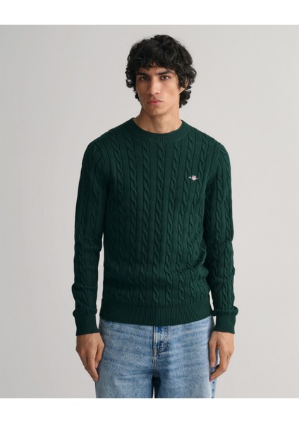 Erkek Yeşil Regular Fit Bisiklet Yaka Düz Kazak 8050601.374