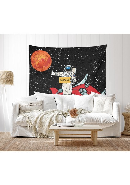 Go To Mars Siyah Duvar Örtüsü Ve Çift Taraflı Kırlent Takım (2'Li) - 100 x 140