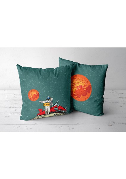 Go To Mars Yeşil Duvar Örtüsü Ve Çift Taraflı Kırlent Takım (2'Li) - 100 x 140