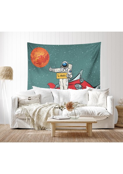 Go To Mars Yeşil Duvar Örtüsü Ve Çift Taraflı Kırlent Takım (2'Li) - 100 x 140