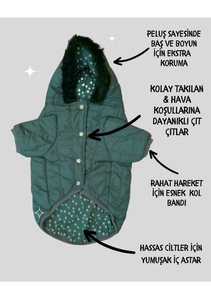 Green Comfy Köpek Montu Köpek Ceketi Köpek Dış Giyim