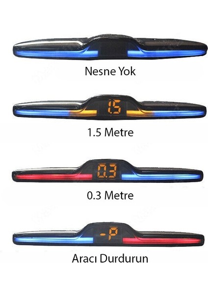 Renk Değiştiren Ekranlı Araç Park Sensörü Sesli 22MM Siyah PS01