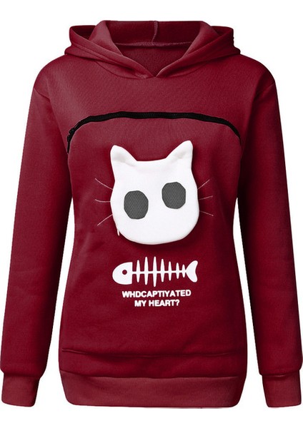 Şarap Kırmızısı 3xl Kazak Kedi Severler Hoodie Kanguru Köpek Pet Paw Kazaklar Sarılma Kese Kedi Taşıyıcı Kazak Cep Hayvan Kulak Kapşonlu Artı (Yurt Dışından)