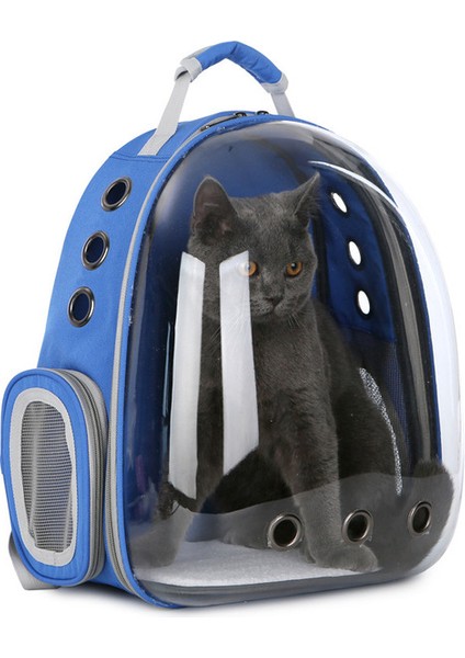 T0173-BLUE Nefes Alabilen Taşınabilir Evcil Hayvan Sırt Çantası, Şeffaf Kedi ve Köpek Taşınabilir Açık Hava Seyahati Sırt Çantası Evcil Hayvan Malzemeleri (Yurt Dışından)