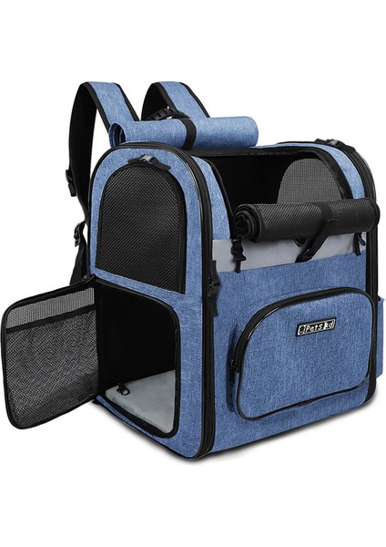 Mavi Pestskd Kedi Sırt Çantası Taşıyıcı Çift Omuz Evcil Hayvan Çantası Fermuarlı ve Nefes Örgü Pet Sırt Çantası Köpek Yürüyüş Seyahat Çantası (Yurt Dışından)