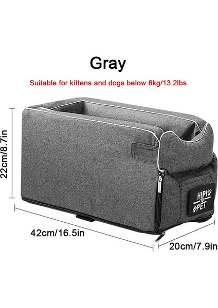 Gri 42X20X22 cm Taşınabilir Pet Köpek Araba Koltuğu Merkezi Kontrol Kaymaz Köpek Taşıyıcıları Güvenli Araba Kol Dayama Kutusu Yükseltici Kulübesi Yatak Küçük Köpek Kedi Seyahat (Yurt Dışından) fiyatları